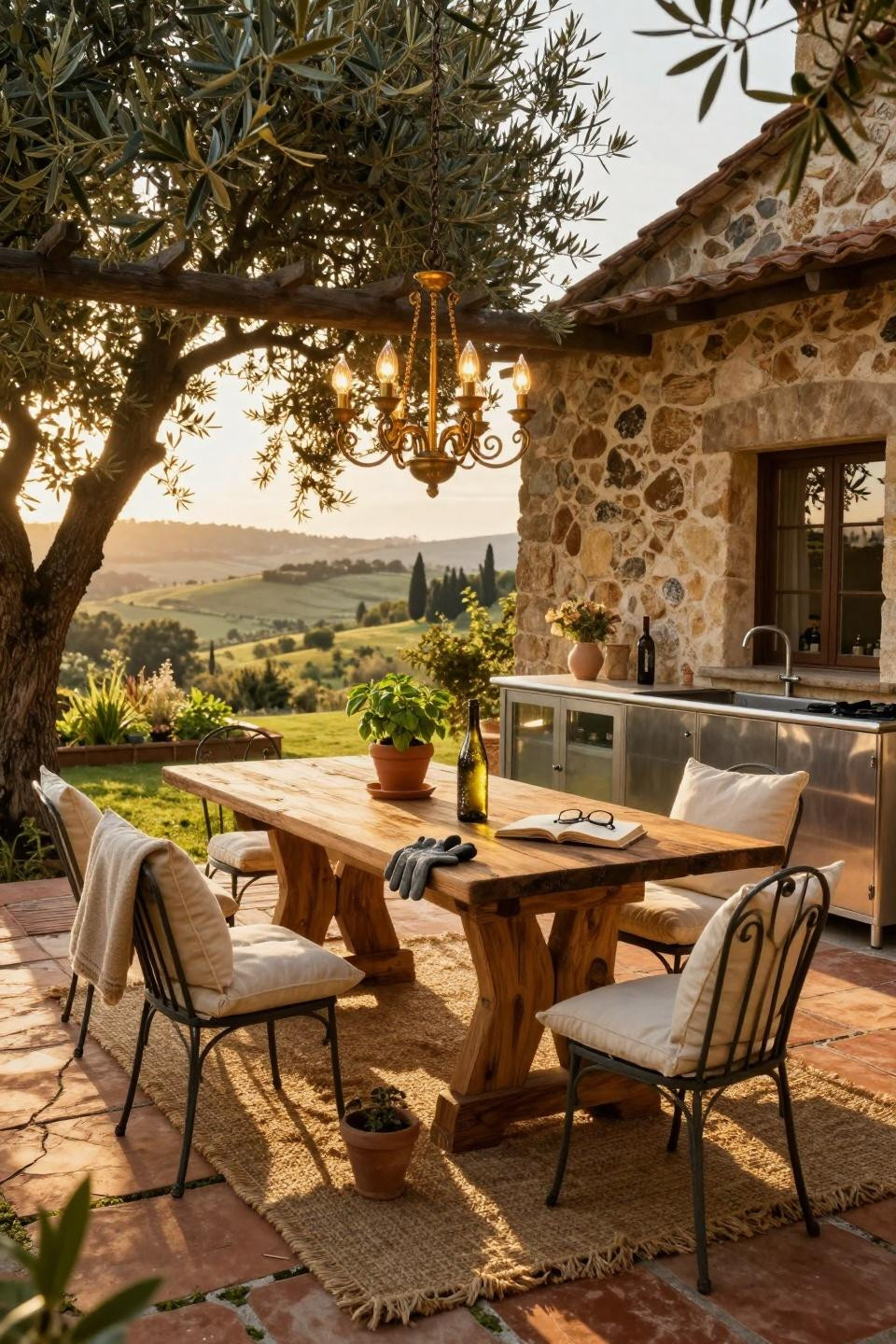 Bloxburg backyard ideas - farmhouse backyard with brass chandelier