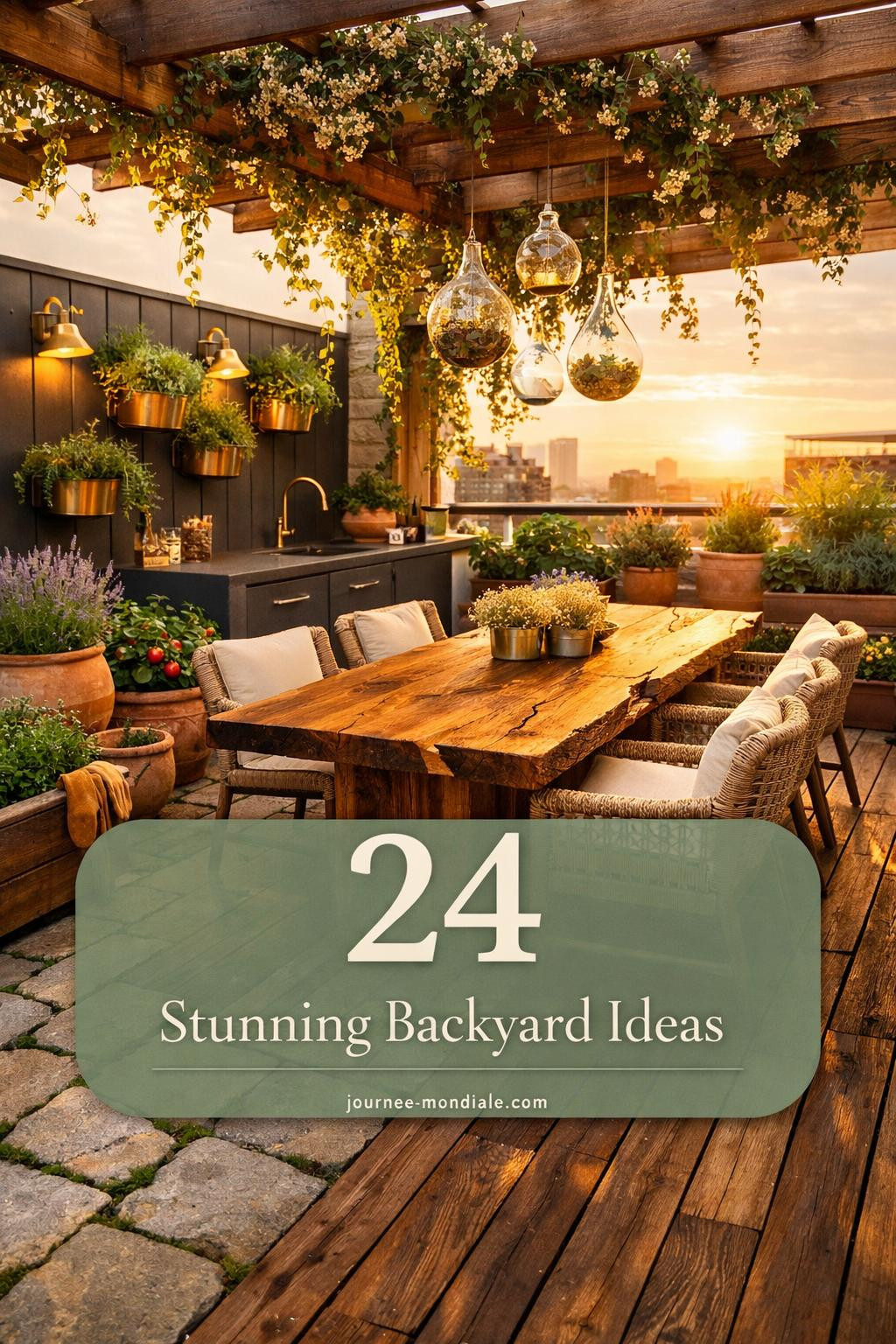 Aesthetic Bloxburg backyard featuring lush garden landscaping, modern outdoor kitchen setup, and cozy patio furniture