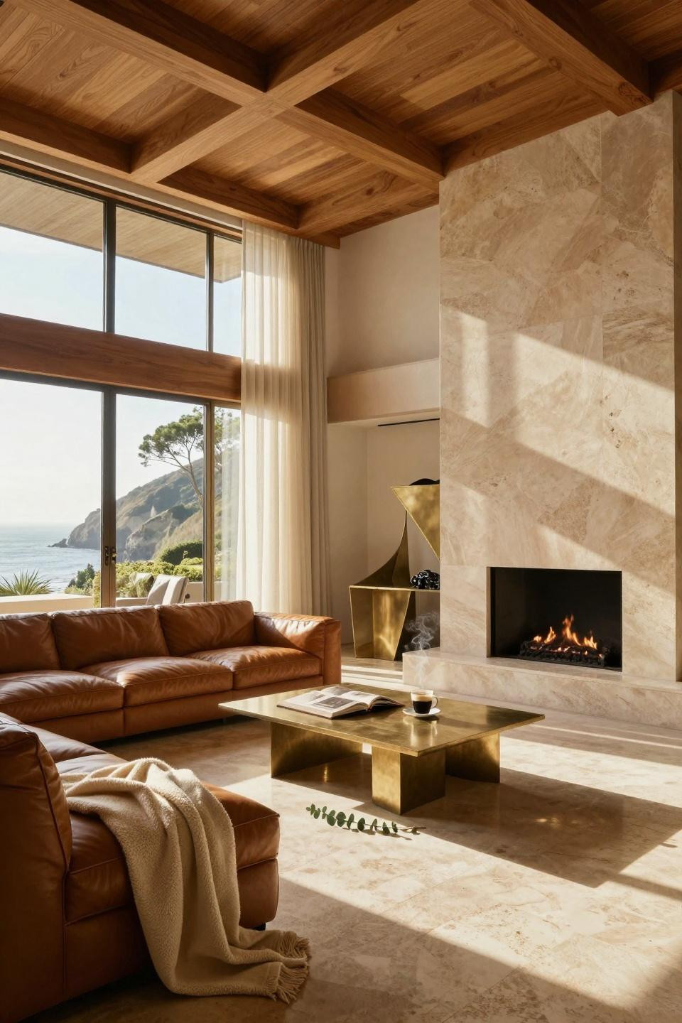 Bloxburg Mansion Ideas - architectural lounge with fireplace