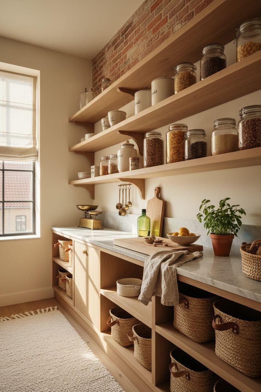 Bloxburg Pantry Ideas - industrial farmhouse style with brick accent