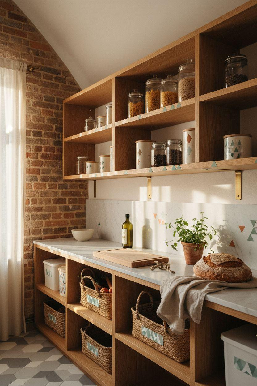Bloxburg Pantry Ideas - geometric kitchen decals in sage and terracotta