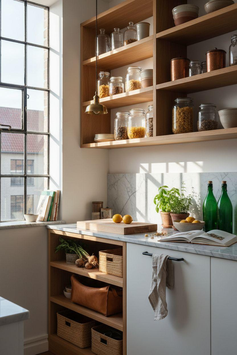 Bloxburg Pantry Ideas - playful pantry with cognac leather and emerald accents