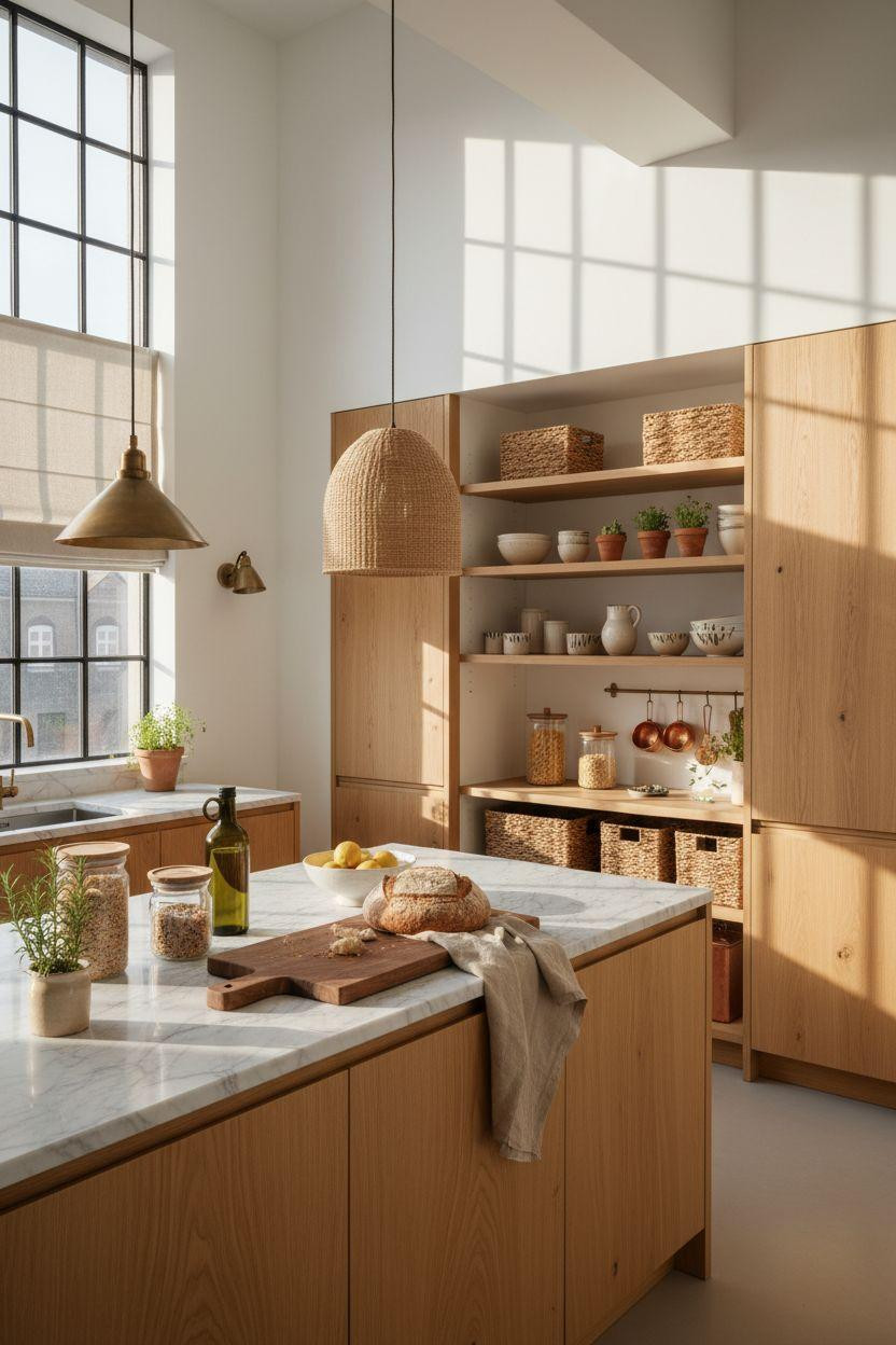 Bloxburg Pantry Ideas - Scandinavian walk-in pantry with marble island