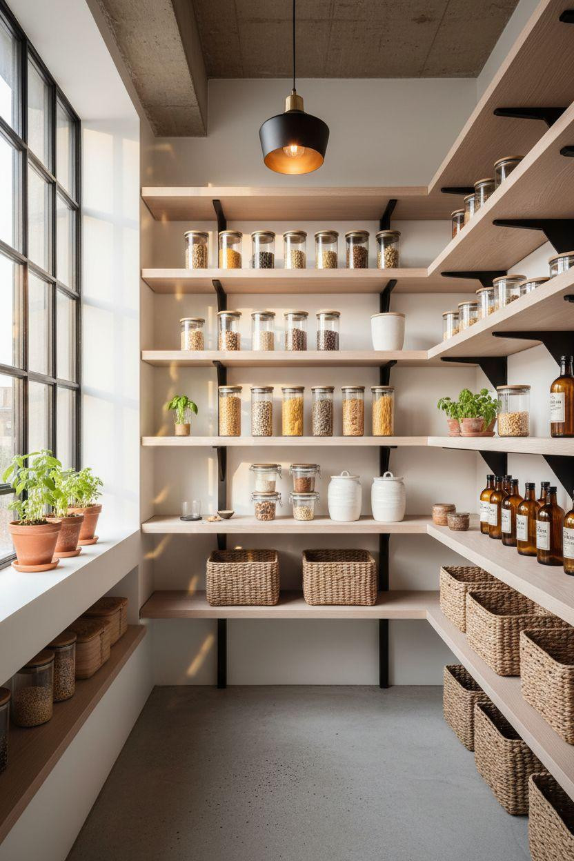 Bloxburg Pantry Ideas - hyper-organized pantry with matte black hardware