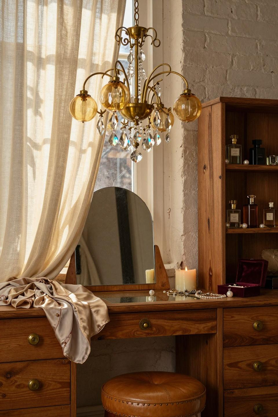 vintage dressing rooms with statement lighting fixture