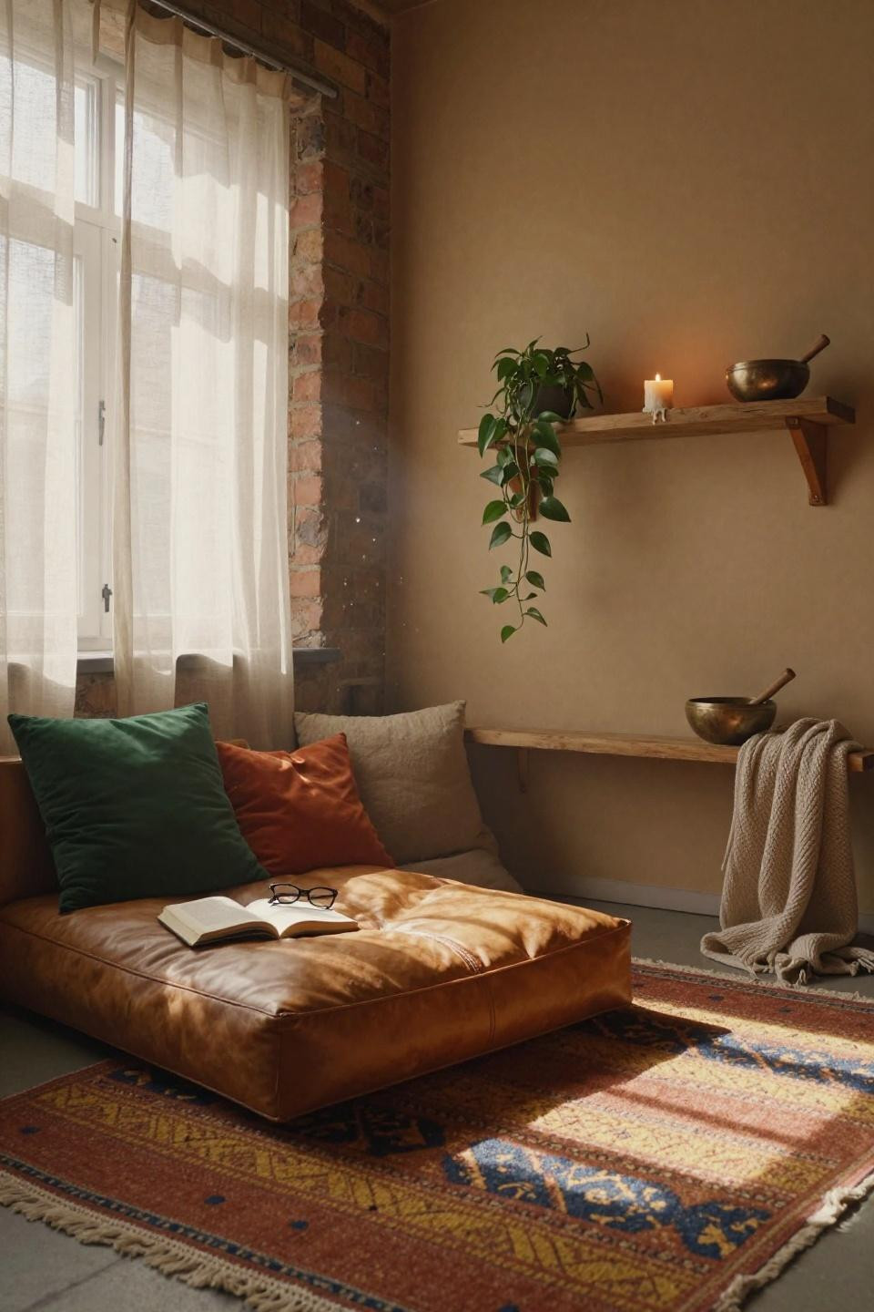 Yoga Corner At Home - boho meditation corner with terracotta rug