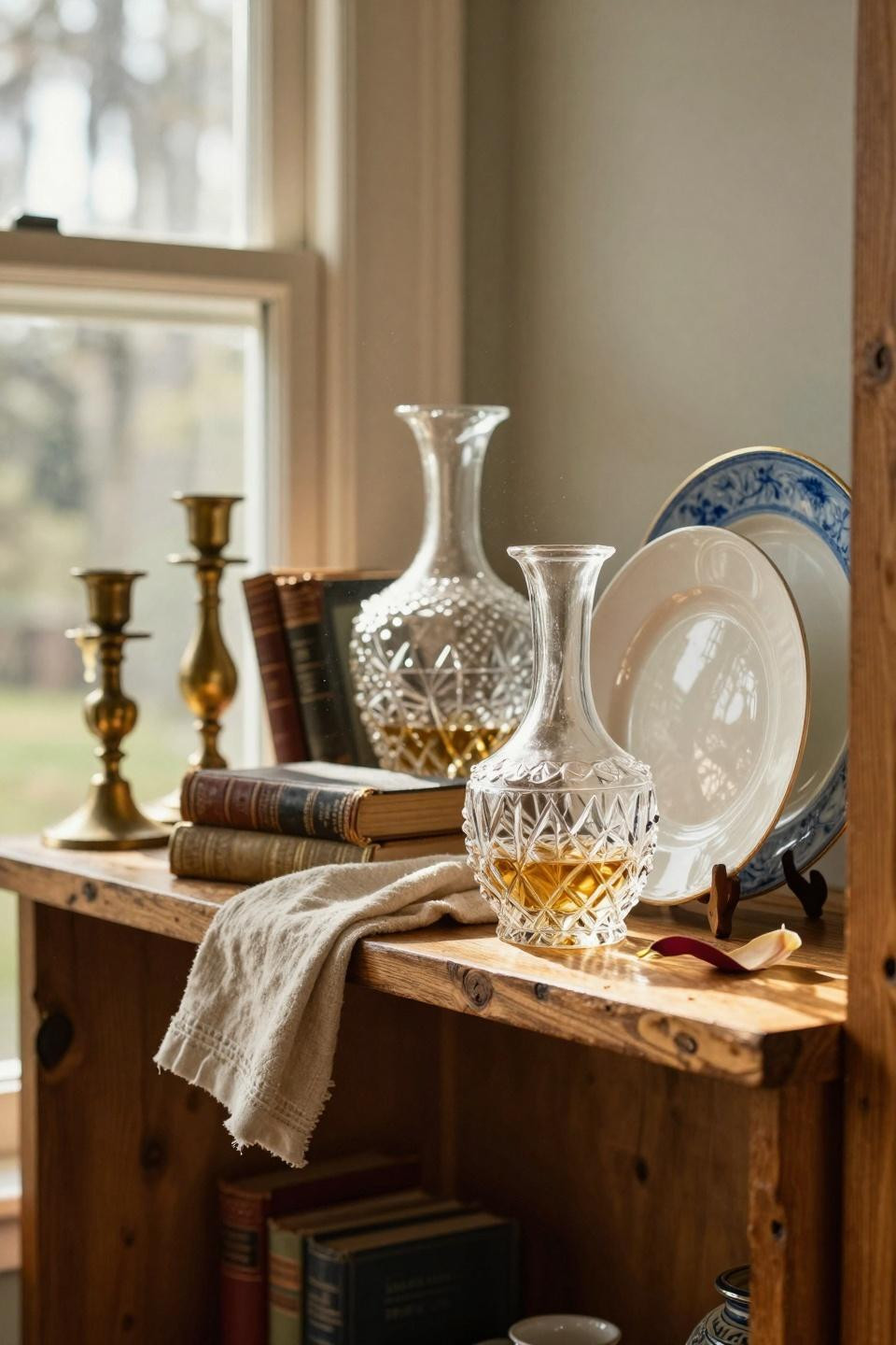 Classic southern home decor - styled open shelving