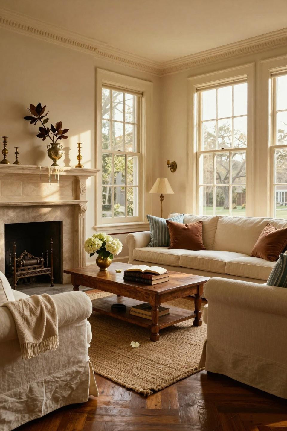 Classic southern home decor - elegant living room with fireplace
