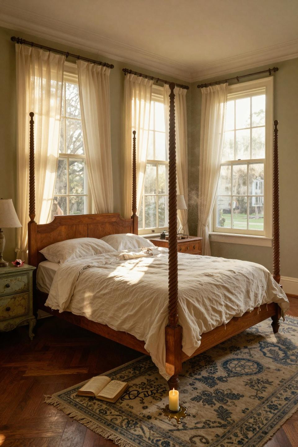 Classic southern home decor - bedroom with layered textiles