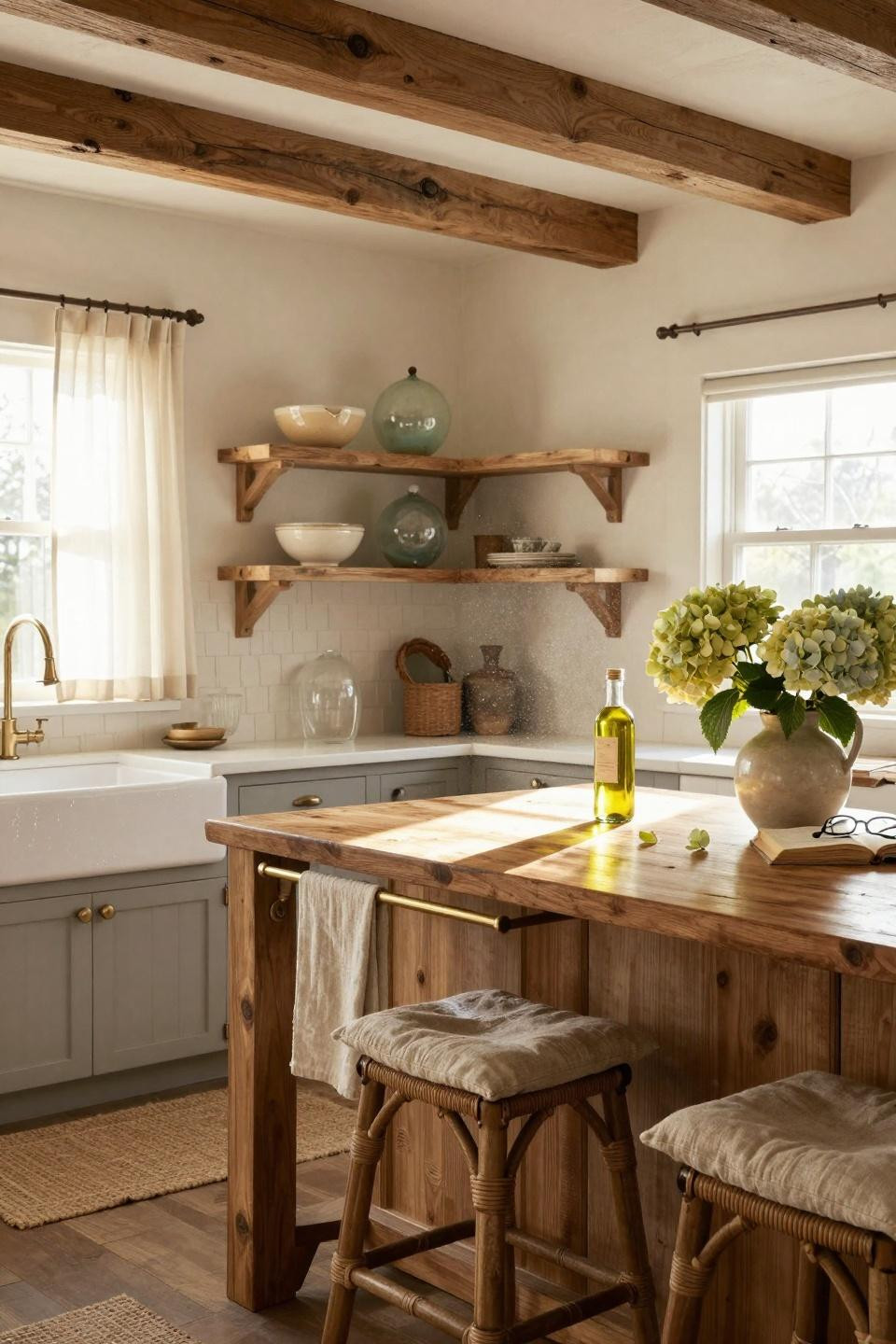 Coastal Kitchen with reclaimed pine and ivory walls