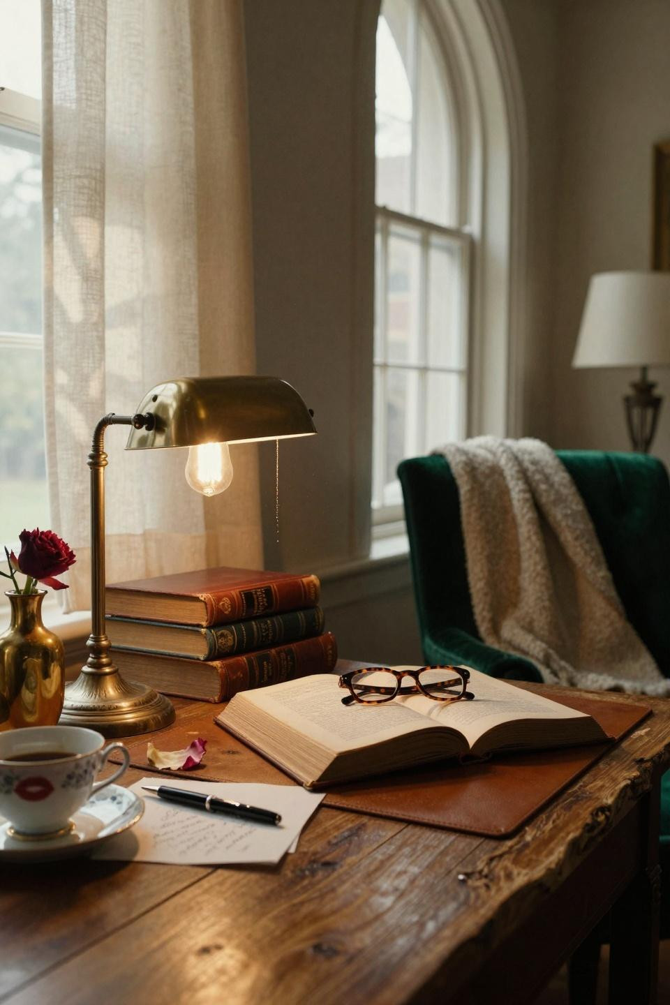 College dorm ideas with leather desk and reading chair