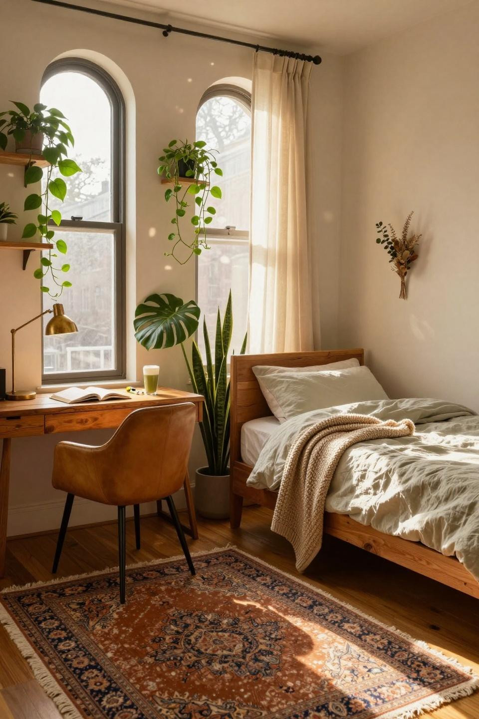 College dorm ideas with bohemian layered decor