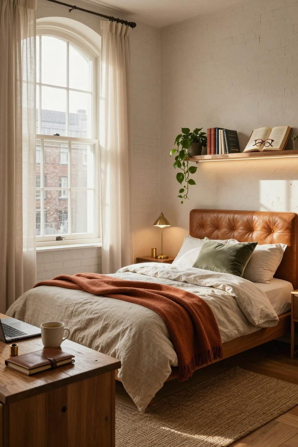 College dorm ideas with custom shelving and platform bed