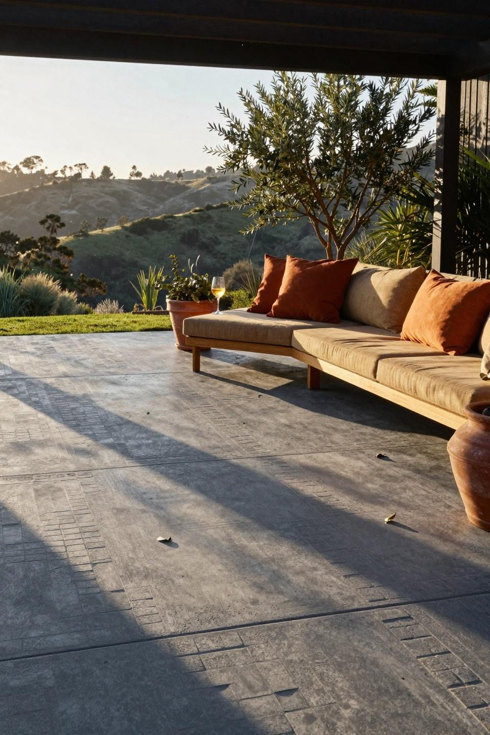 Concrete Patio Ideas - large rectangular stamped tiles