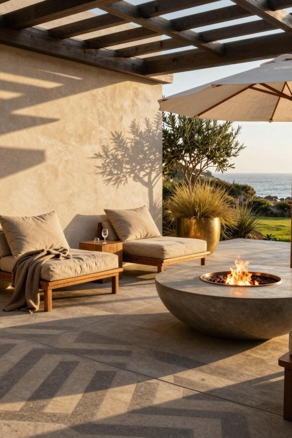 Concrete Patio Ideas - chevron stamped design