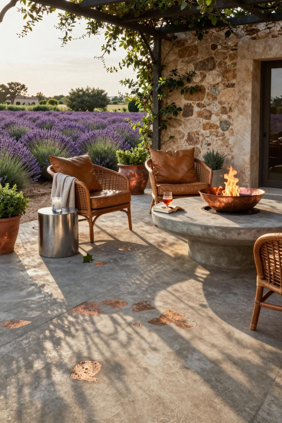 Concrete Patio Ideas - Mediterranean style with metal accents