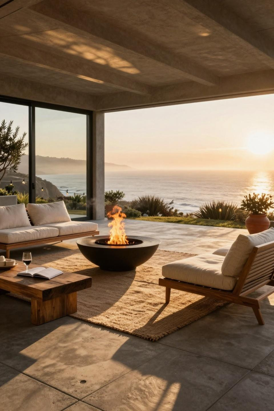 Concrete Patio Ideas - coastal fire pit setup