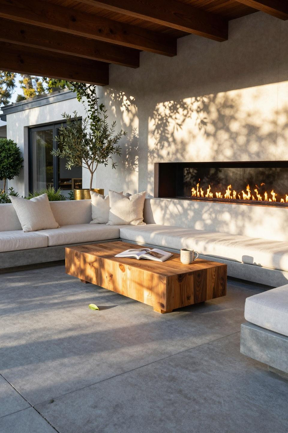 Concrete Patio Ideas - modern linear fire element