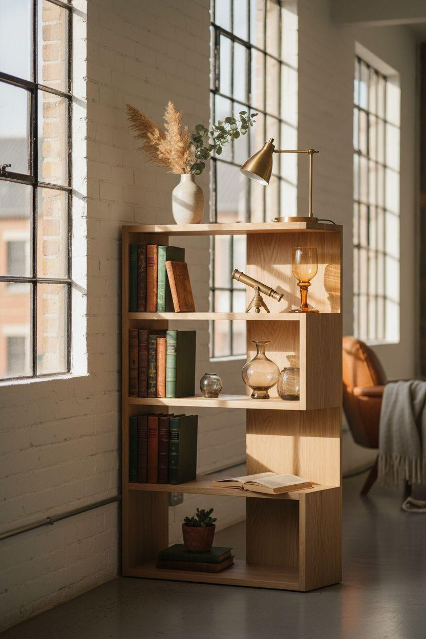 Corner bookshelf - contemporary corner with Murano glass and clean lines