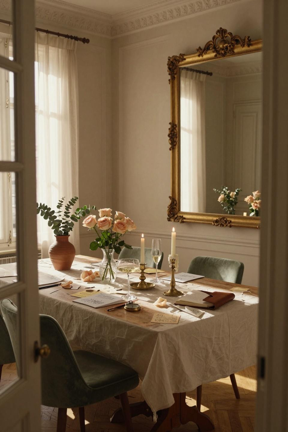 couples shower ideas with game cards on dining table