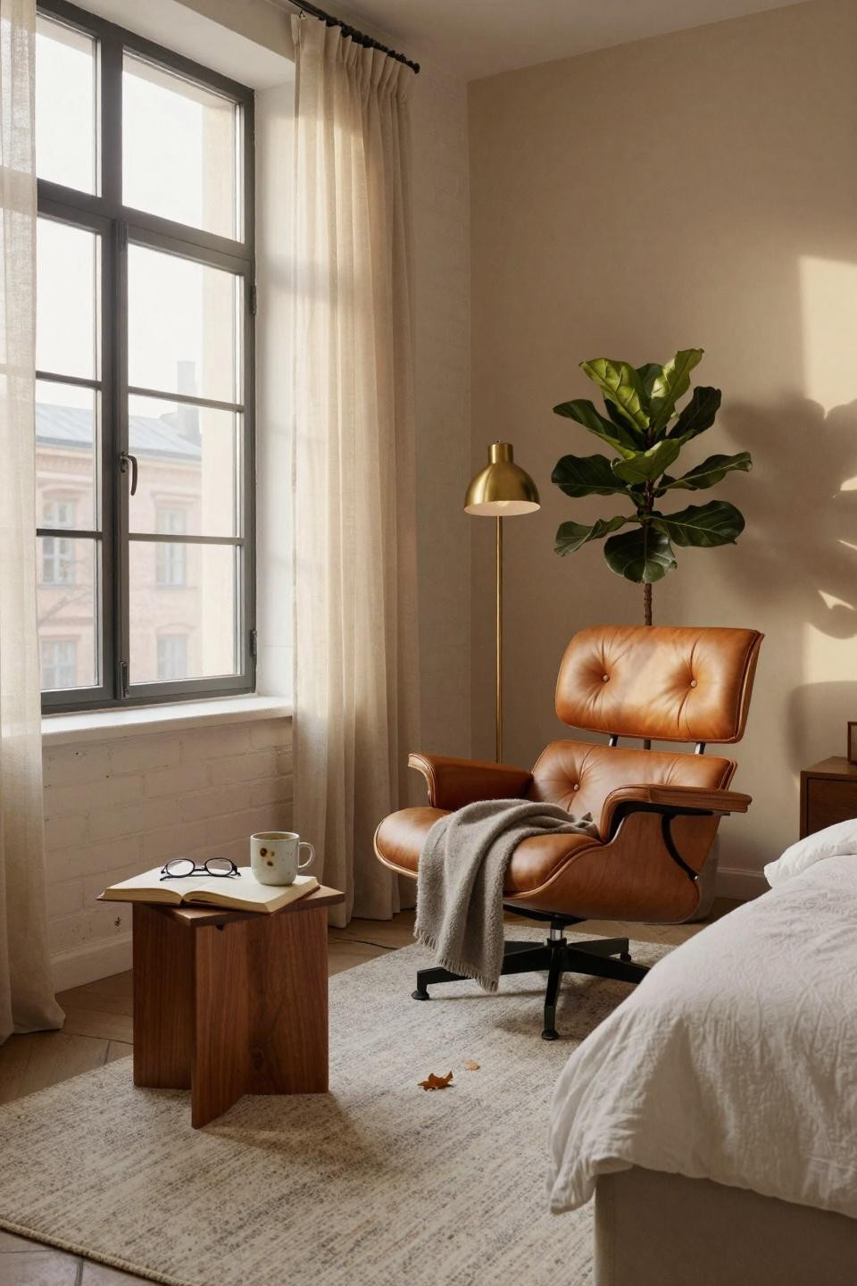 rest corner ideas - intimate corner with warm leather tones