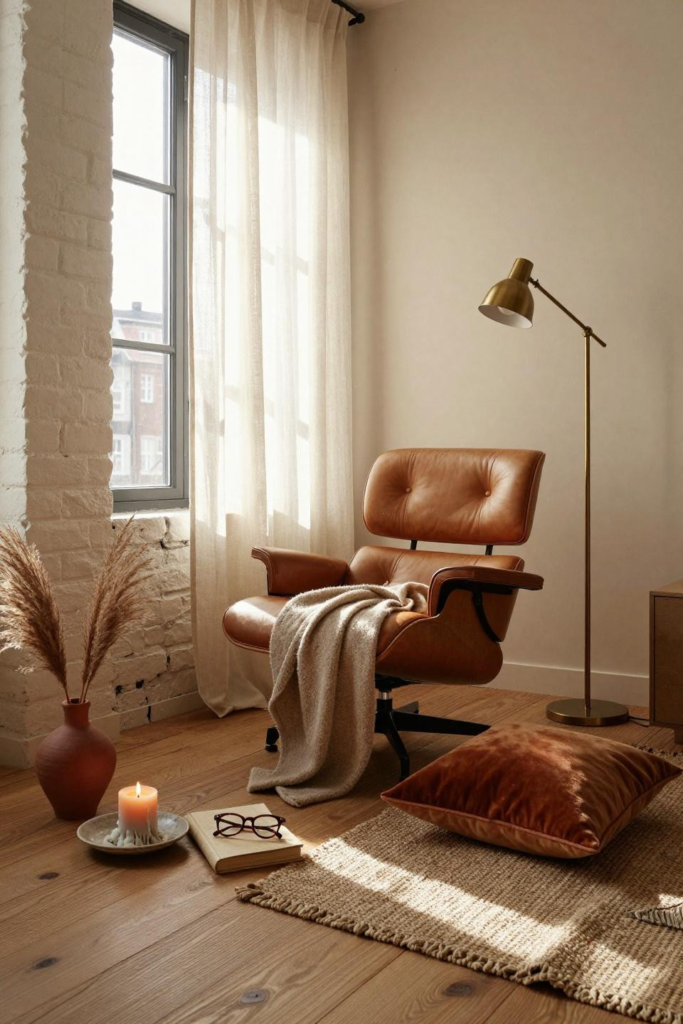 rest corner ideas - textured reading nook with whitewashed brick