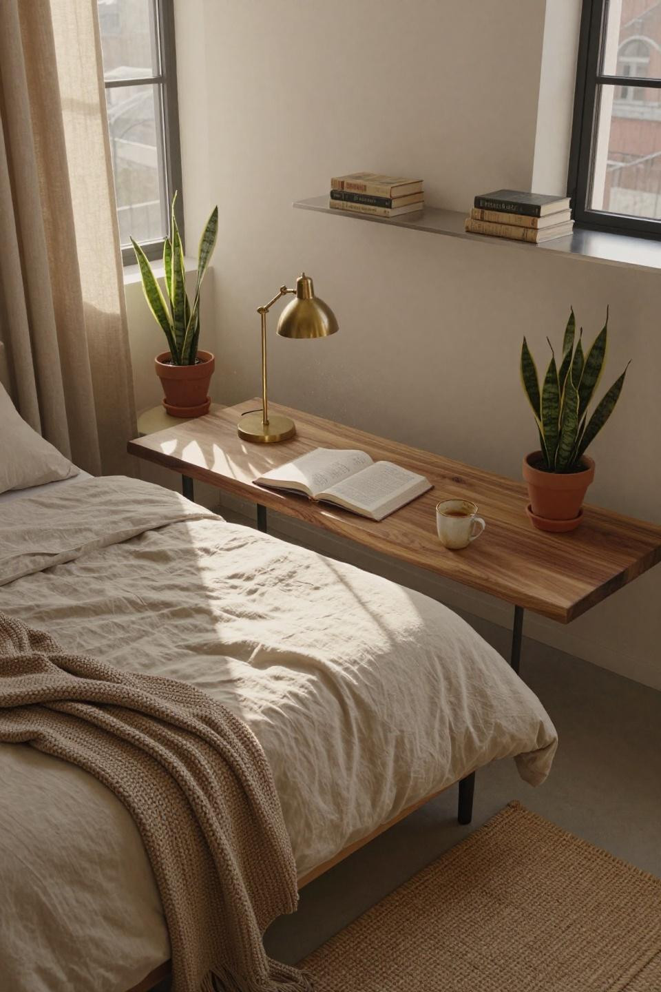 Dorm room inspo minimalist - walnut floating desk