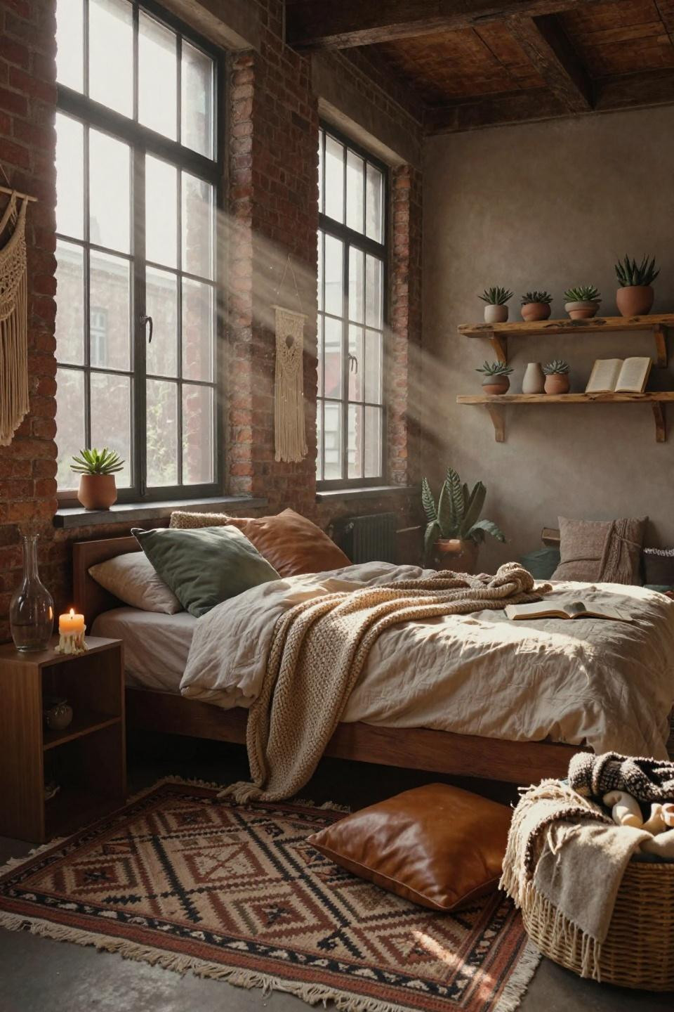 Boho dorm room ideas colleges - geometric rug and floor cushions