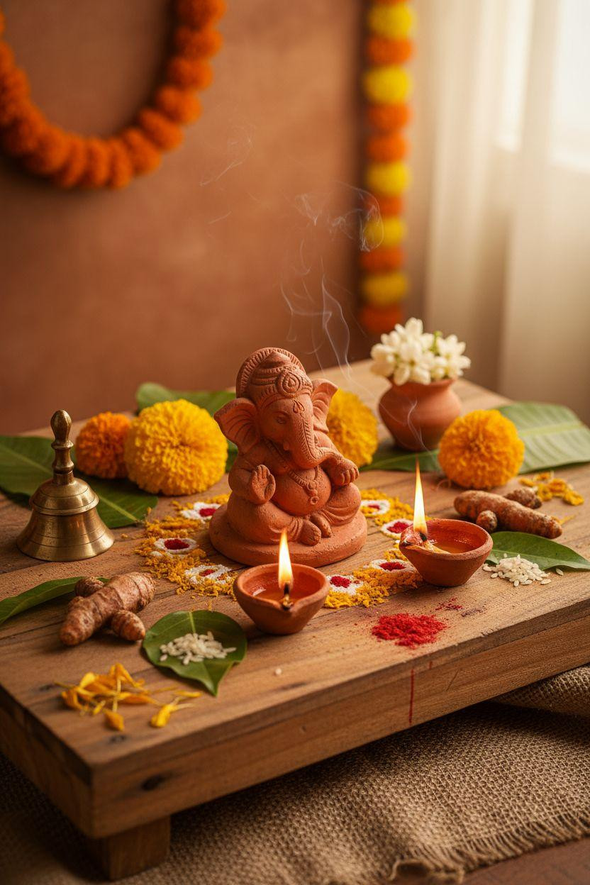 Eco Friendly Ganpati Decoration - detailed view of artisan clay work