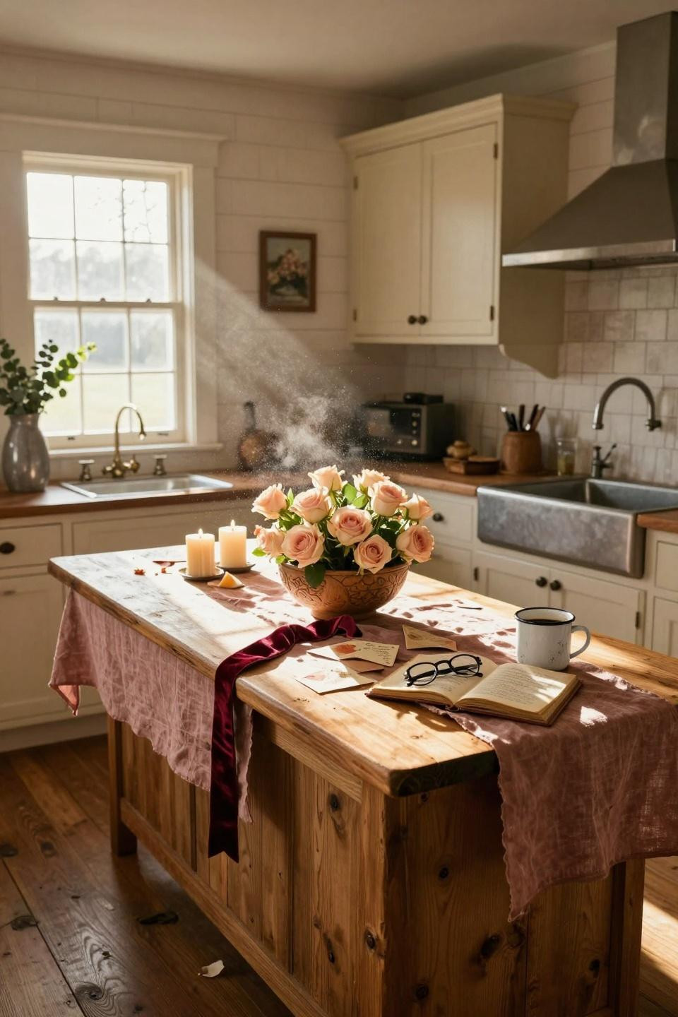 Valentines decorations for home in stone farmhouse