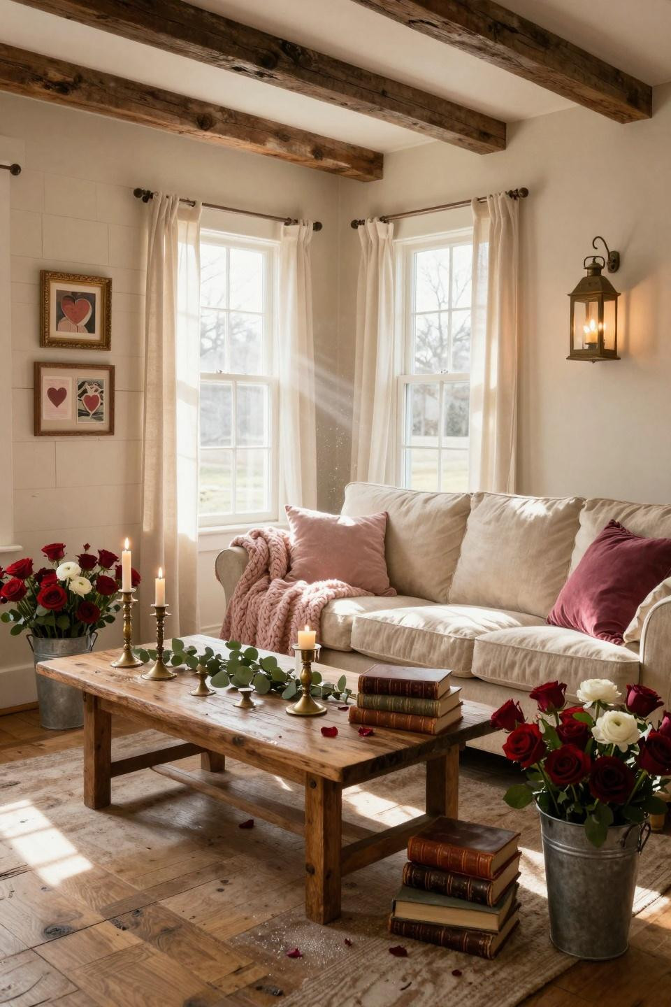 Valentines decorations for home in cozy living room
