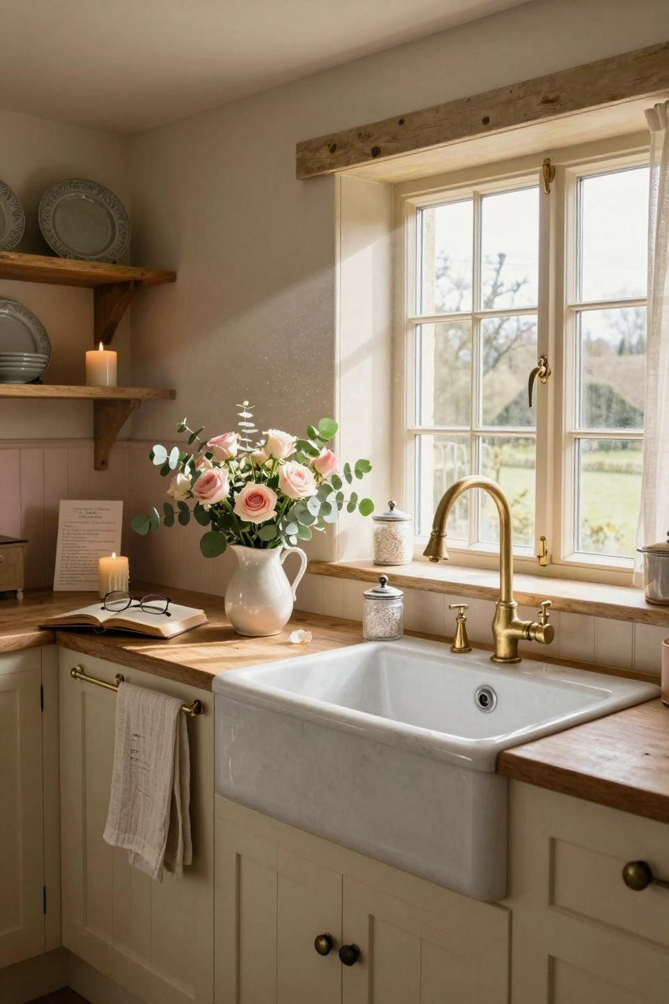 Valentines decorations for home in rustic kitchen