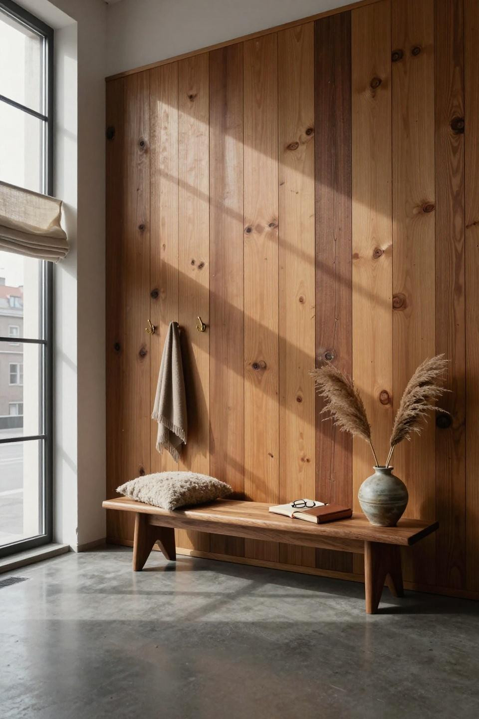 wood wainscoting ideas - floor-to-ceiling honey oak panels