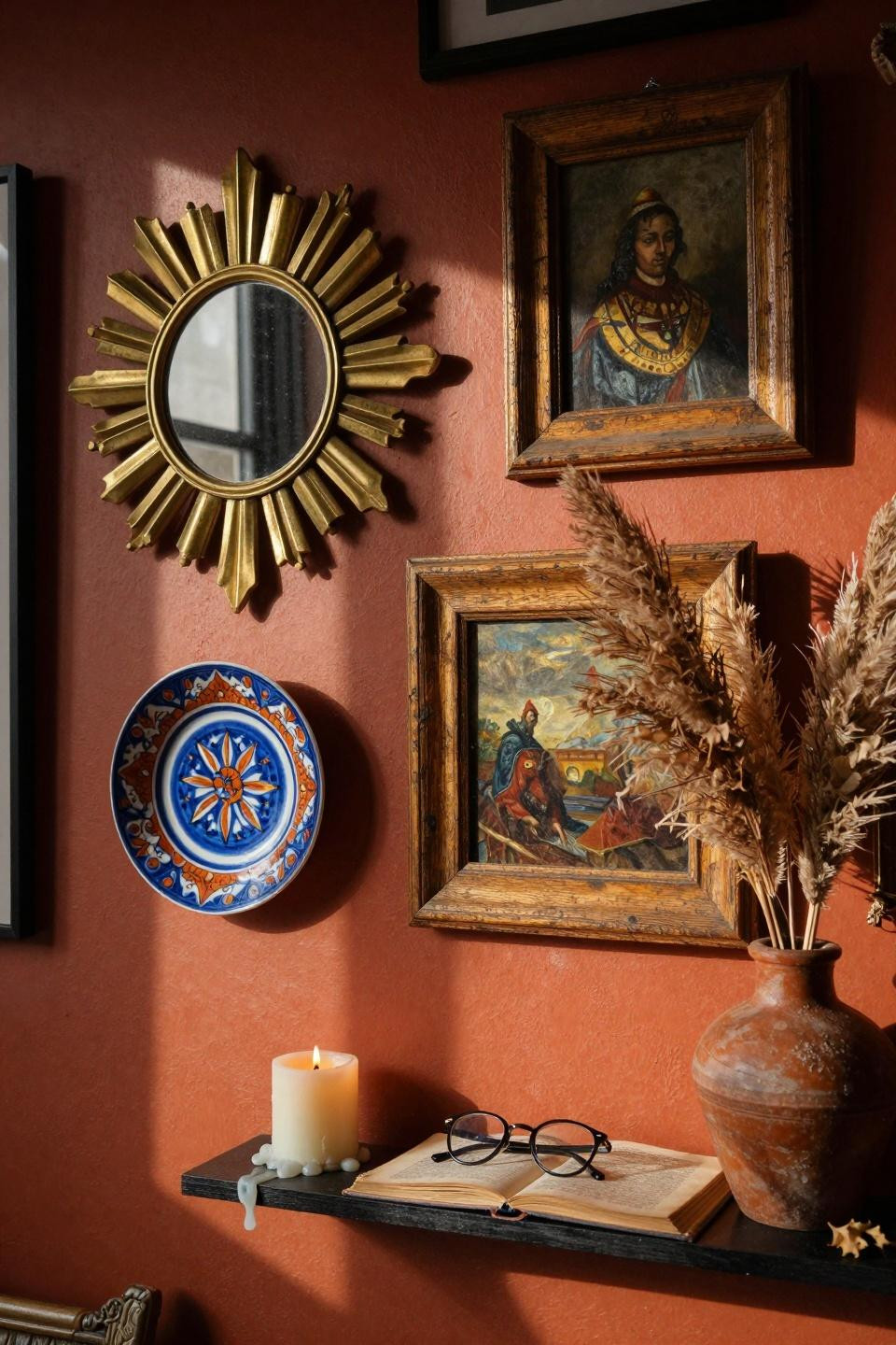 funky gallery wall with mirrors and reflective surfaces