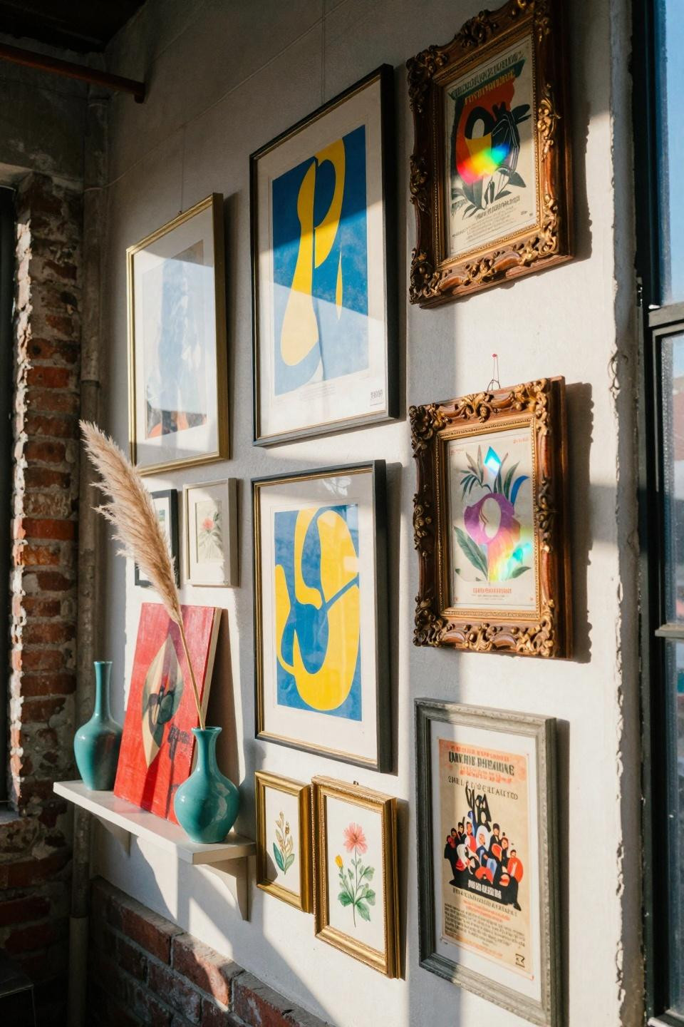 funky gallery wall with vintage posters and retro prints