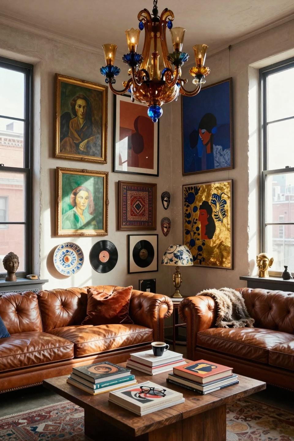 funky gallery wall covering entire wall space