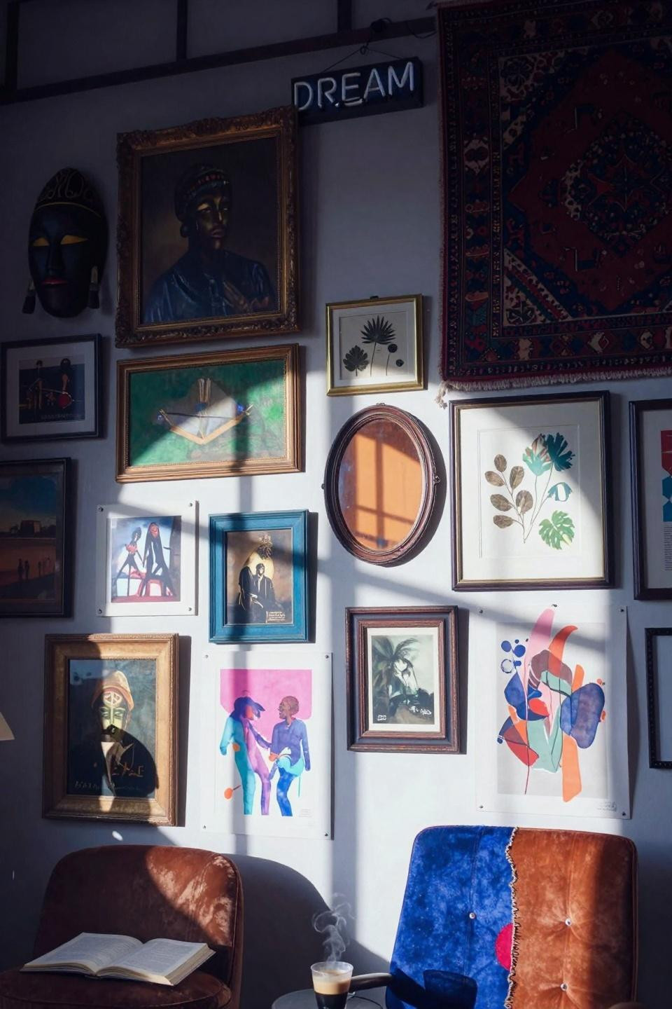 funky gallery wall with plants and greenery