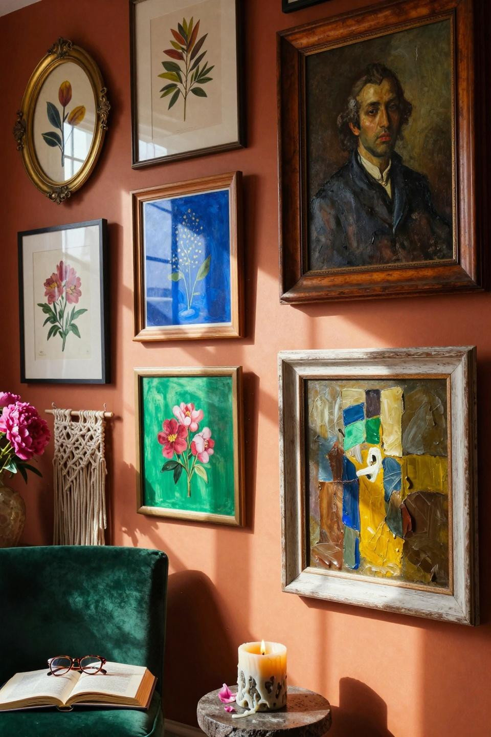 funky gallery wall with large statement artwork as focal point