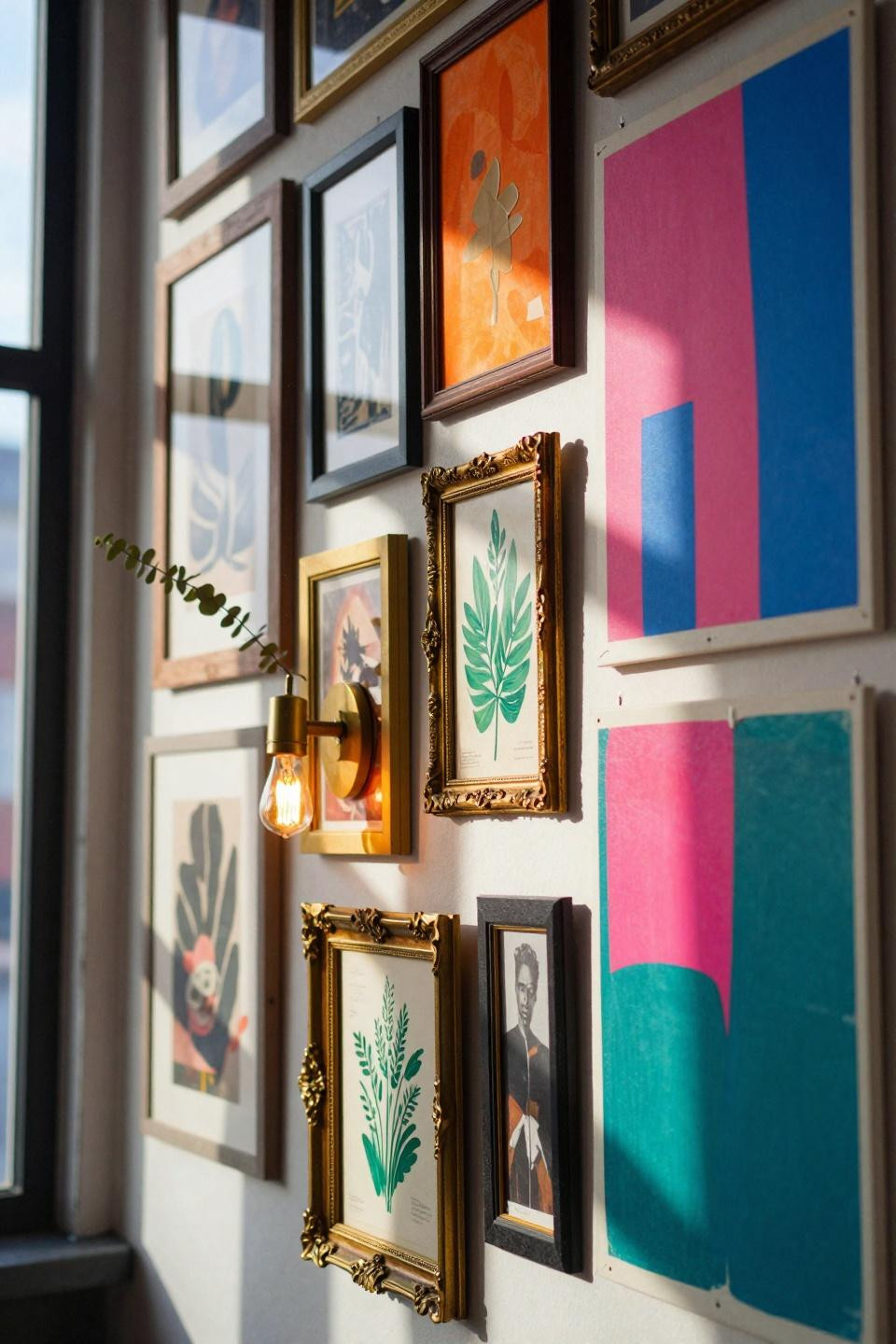 funky gallery wall with cobalt blue and jewel tones