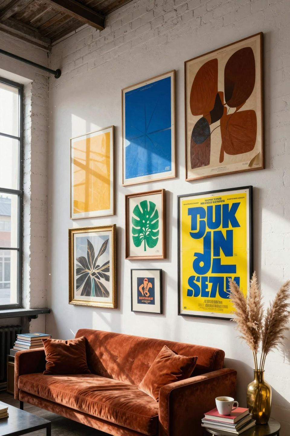funky gallery wall with asymmetrical arrangement