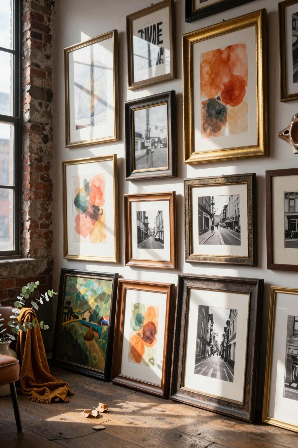 funky gallery wall with eclectic mismatched frames