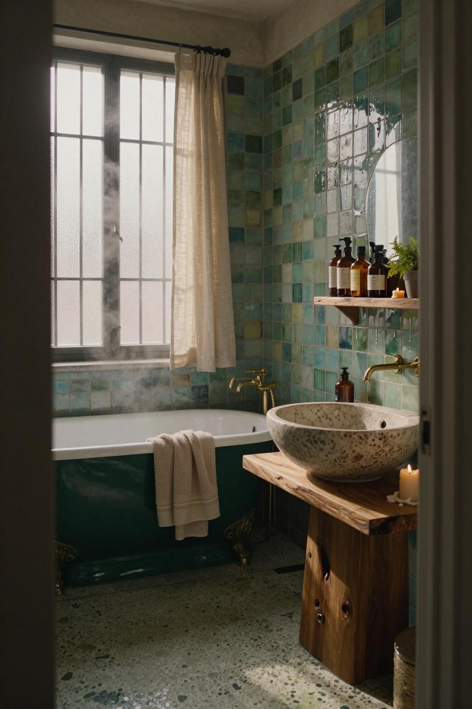 Green Bathroom Ideas - emerald clawfoot tub with vintage details