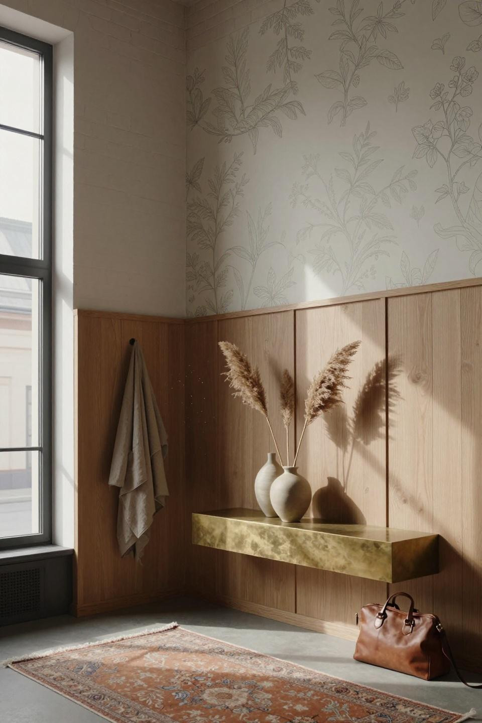 entryway wainscoting ideas - high oak panels in converted warehouse