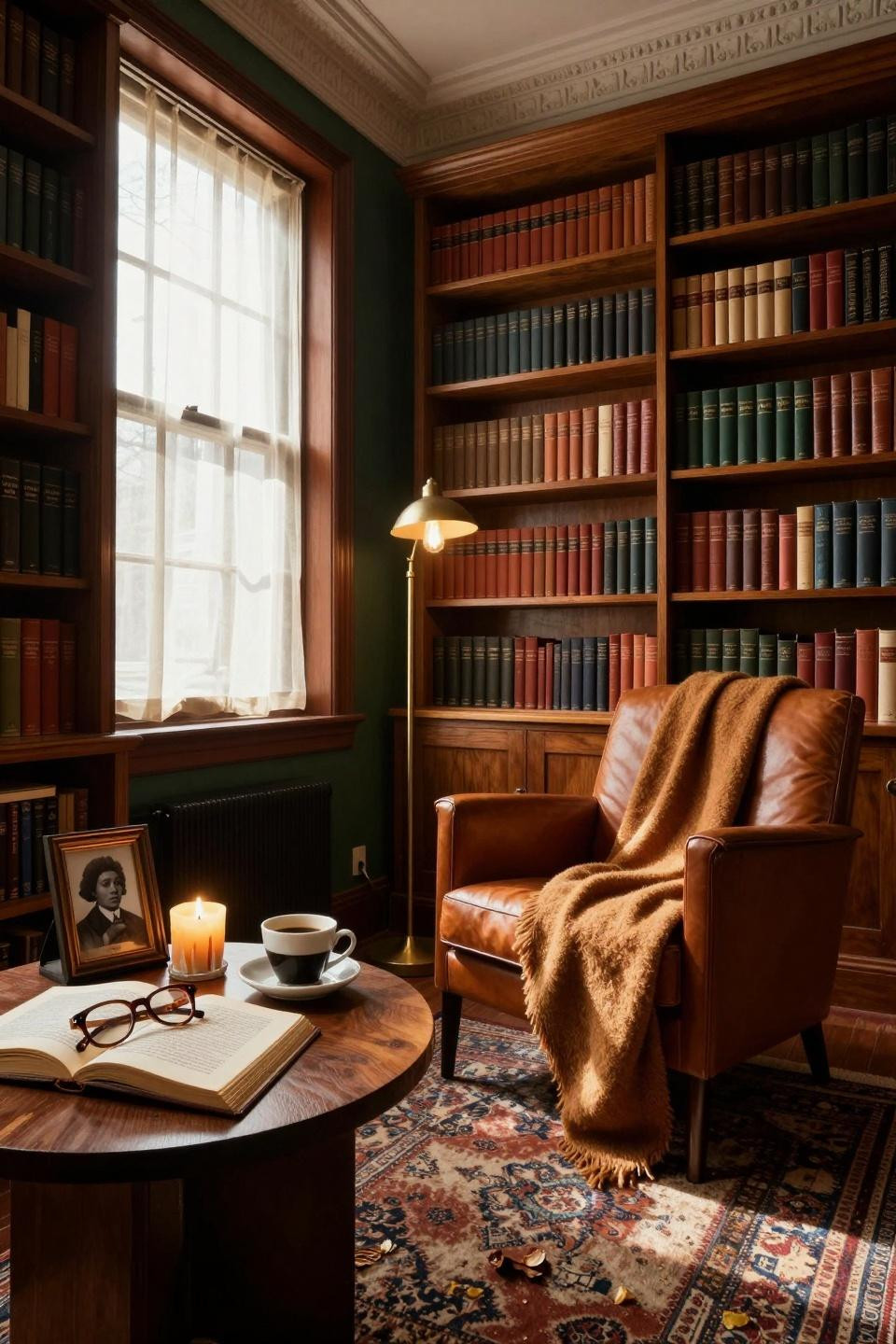 black history month door decoration with leather armchair and bookshelves