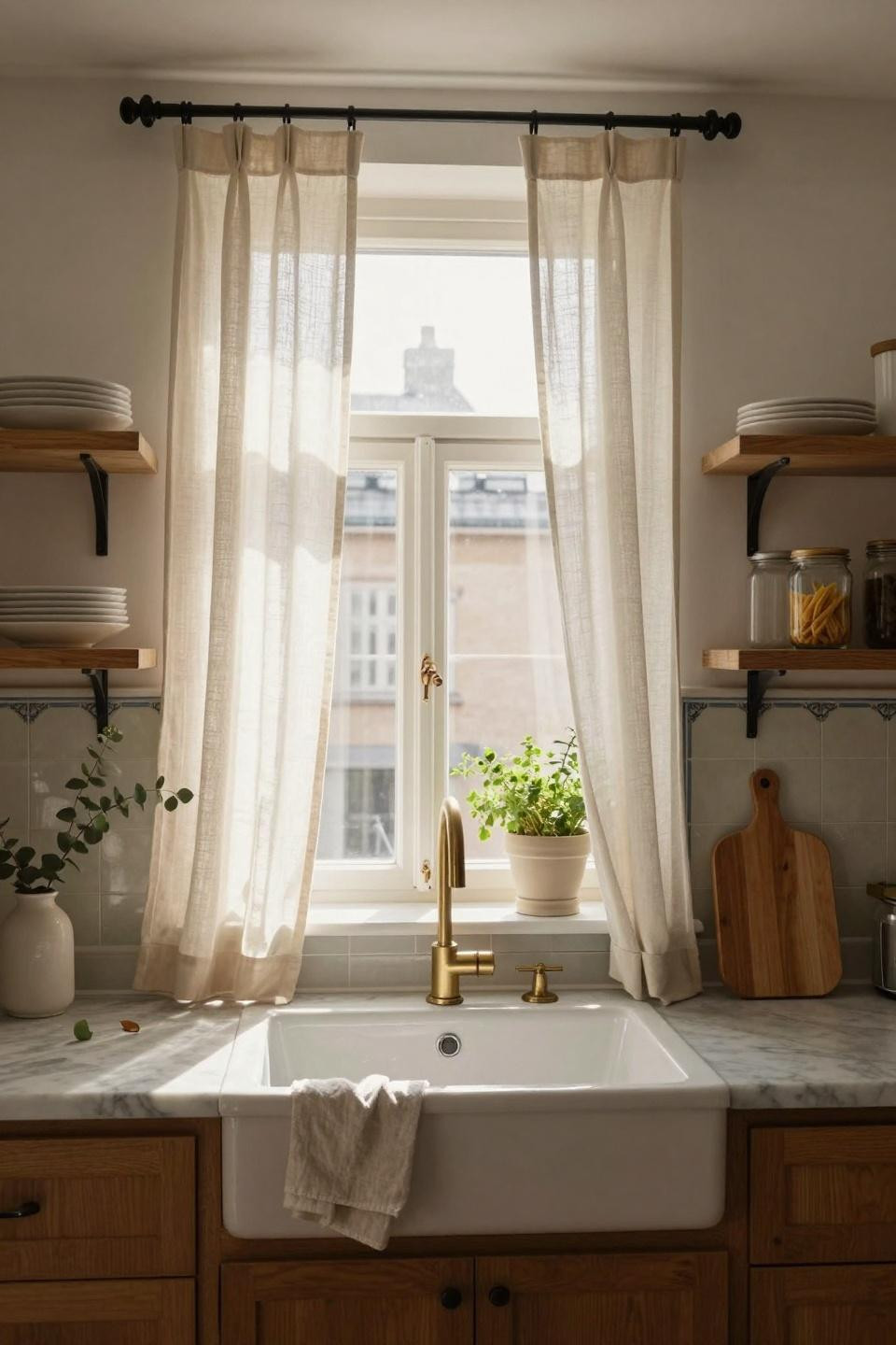 Kitchen Curtain Ideas - textured linen with visible weave detail