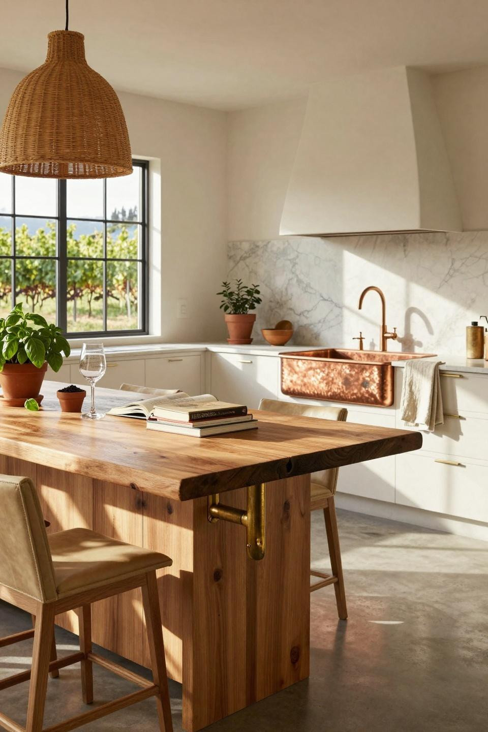 kitchen island ideas - modern farmhouse with copper prep sink