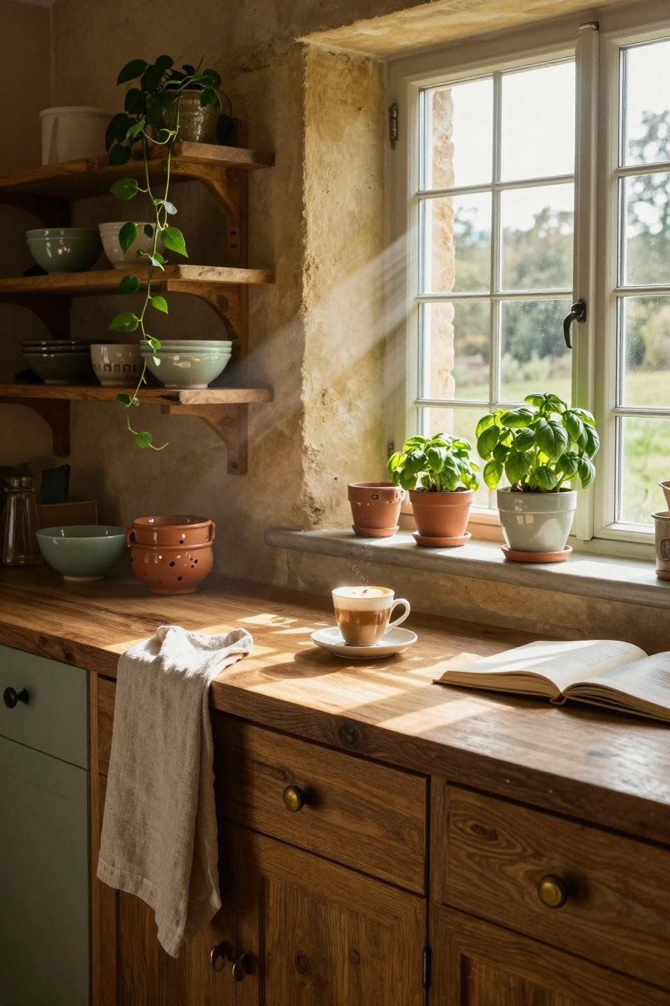 kitchen island ideas - cozy cottage setup with reclaimed oak