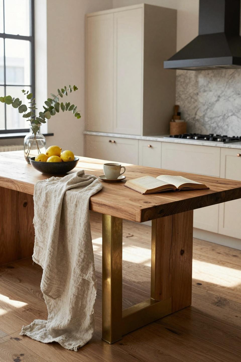 kitchen island ideas - sun-drenched modern farmhouse marble