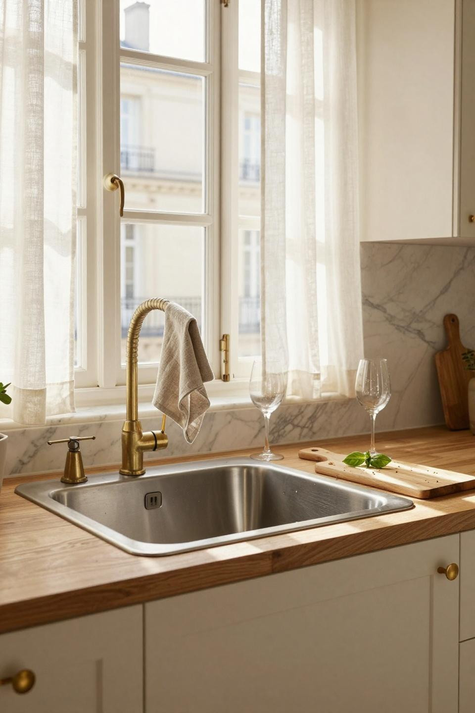 Kitchen Sink Ideas - massive undermount sink in Parisian apartment kitchen