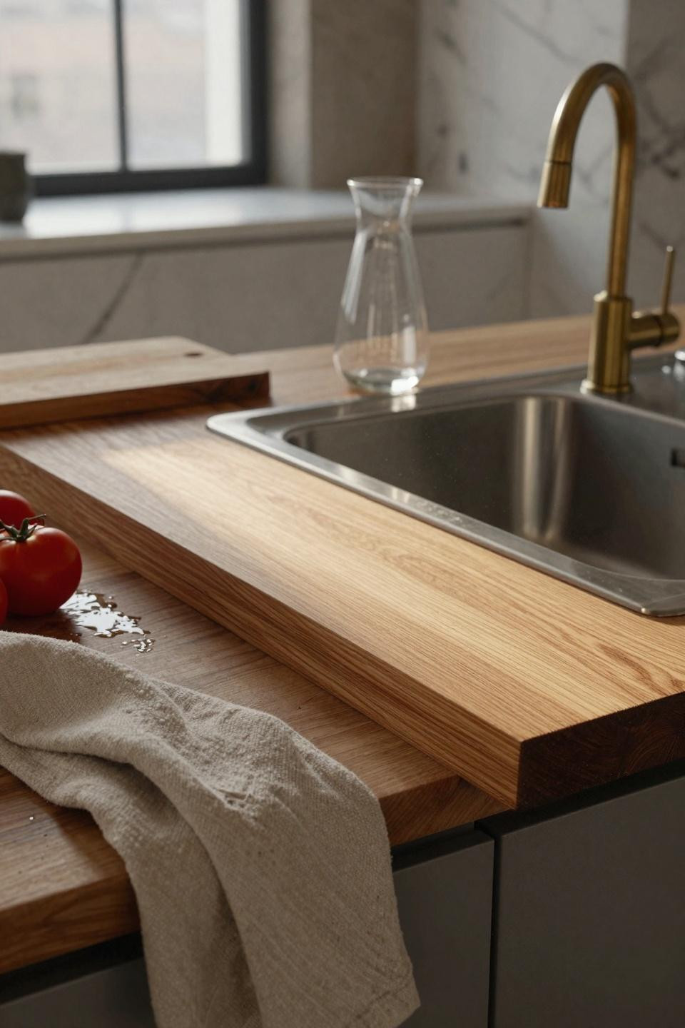 Kitchen Sink Ideas - oak butcher block island with steel undermount sink
